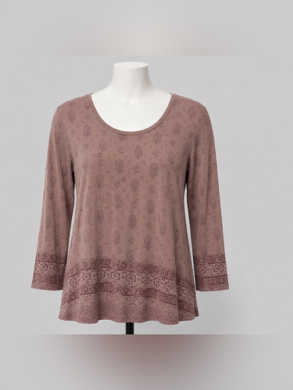 B.L.E.U. Mauve Paisley Scoop Neck Long Sleeve Top with Border Print - Picture 3 of 6